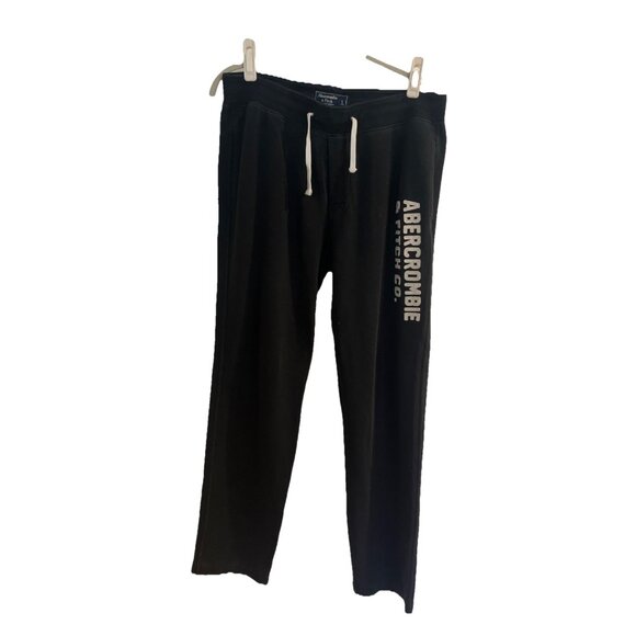 Abercrombie&Fitch Joggers Pants Womens L Black Fleece Elastic Waist Logo - Picture 1 of 12